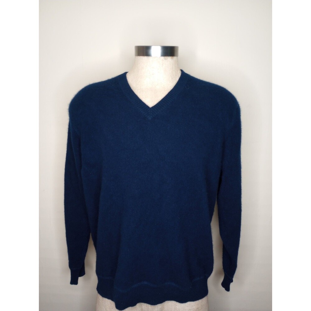 LL Bean Pullover Sweater Men's XL Long-Sleeve V-Neck Blue Cashmere EUC
